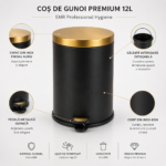 Coș de Gunoi Premium 12L Inox cu Pedală corp negru cu capac auriu – poza 4