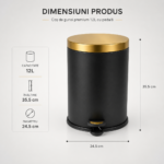 Coș de Gunoi Premium 12L Inox cu Pedală corp negru cu capac auriu – poza 3