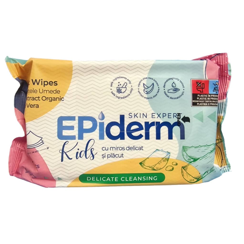 Șervețele umede Epiderm Kids cu Aloe Vera, 72 buc/set – poza 1
