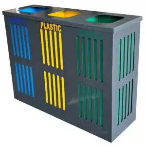 Coș colectare selectivă 3 fracții, metalic, cu găleți interioare colorate – poza 1