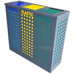 Coș colectare selectivă 3 fracții, metalic, model pătrățele – poza 1