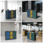 Coș colectare selectivă 3 fracții, metalic, cu găleți interioare colorate – poza 4