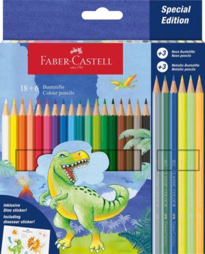 CREIOANE COLORATE 18+6 CULORI DINOZAURI FABER-CASTELL – poza 1