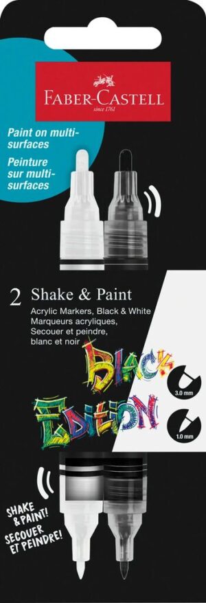 SET 2 MARKERE ACRILICE SHAKE&PAINT ALB-NEGRU FABER-CASTELL – poza 1