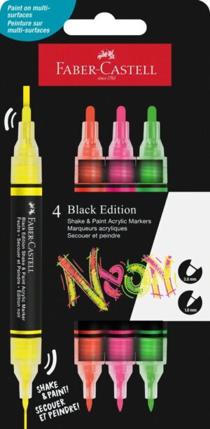 SET 4 MARKERE ACRILICE SHAKE&PAINT CULORI NEON FABER-CASTELL – poza 1