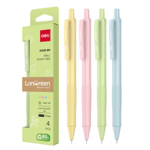 SET 4 PIXURI CU MECANISM 0.7MM CORP PASTEL NEGRU LONGREEN PLASTIC RECICLAT DELI – poza 1