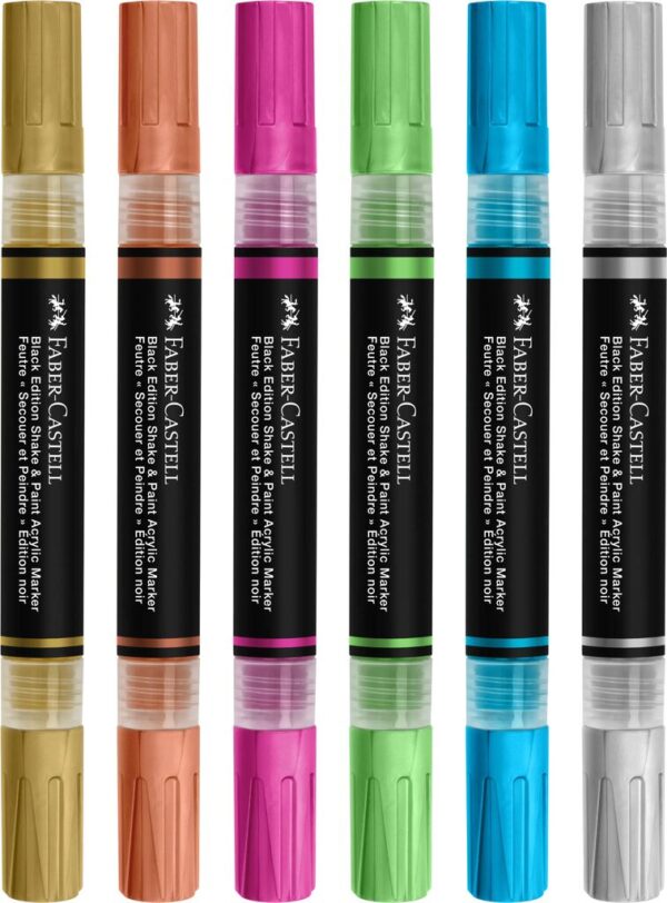 SET 6 MARKERE ACRILICE SHAKE&PAINT CULORI METALIZATE FABER-CASTELL – poza 3