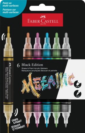 SET 6 MARKERE ACRILICE SHAKE&PAINT CULORI METALIZATE FABER-CASTELL – poza 1