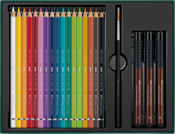 SET CADOU 17 CREIOANE COLORATE A.DURER + 3 PITT ARTIST PEN + PENSULA FABER-CASTELL – poza 3