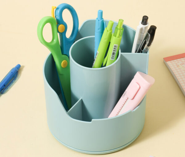 SUPORT ROTATIV INSTRUMENTE DE SCRIS 4 COMPARTIMENTE BLEU LONGREEN PLASTIC RECICLAT DELI – poza 4