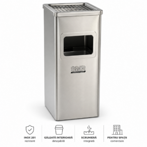 Coș inox cu scrumieră  — finisaj brushed & polish, 35 L | SMR – poza 1