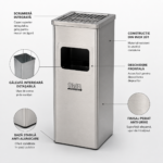 Coș inox cu scrumieră  — finisaj brushed & polish, 35 L | SMR – poza 4