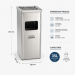 Coș inox cu scrumieră  — finisaj brushed & polish, 35 L | SMR – poza 3