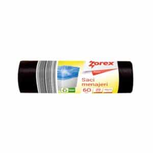 Saci menajeri Zorex Basic 60x72cm, 60L, negru, 20 buc/rola – poza 1