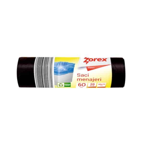 Saci menajeri Zorex Basic 60x72cm, 60L, negru, 20 buc/rola – poza 1