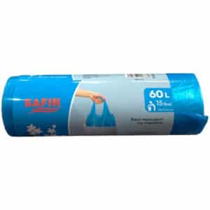 Saci menajeri cu manere HDPE 60l albastru, 15 buc/rola – poza 1