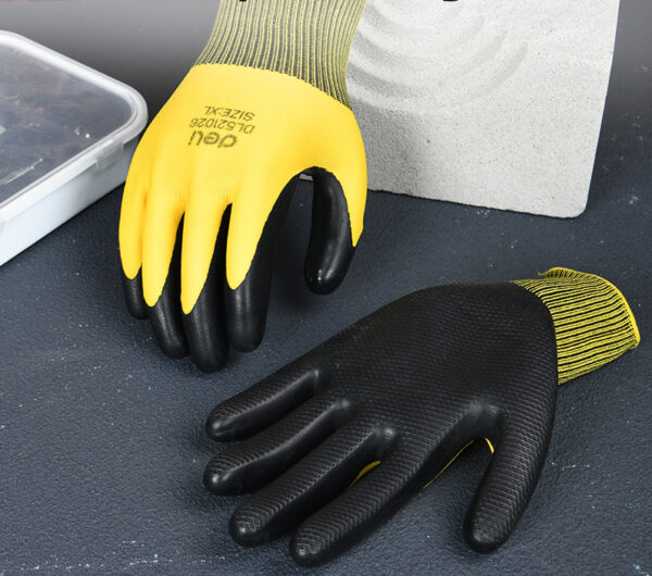 MANUSI PROTECTIE PERECHE 2 BUC TEXTIL + LATEX GALBEN- NEGRU XL DELI – poza 2