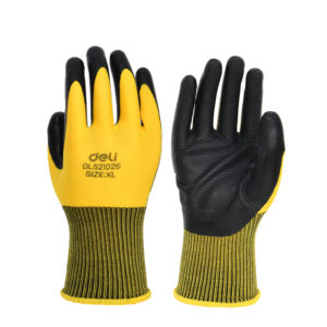 MANUSI PROTECTIE PERECHE 2 BUC TEXTIL + LATEX GALBEN- NEGRU XL DELI – poza 1