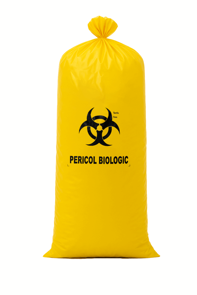 Sac galben Biohazard 240L – 70x130 cm, LDPE 50 mic, 25 buc/set – poza 1