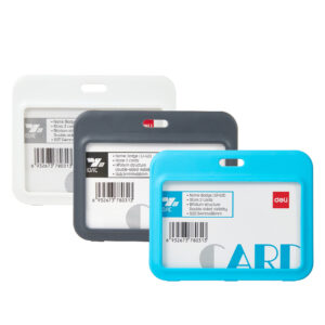 ECUSON ORIZONTAL ABS RIGID 100*80MM 2 FETE CU CLIPS SI SNUR TEXTIL CULORI ASORTATE DELI – poza 1