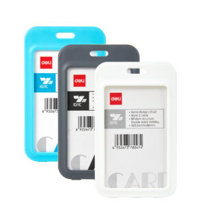 ECUSON VERTICAL ABS RIGID 68*113MM 2 FETE CU CLIPS SI SNUR TEXTIL CULORI ASORTATE DELI – poza 1