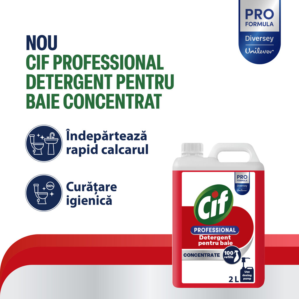 Cif Professional Detergent Concentrat pentru Baie 2L | 100 doze | Anti-calcar | Pro Formula by Diversey – poza 1