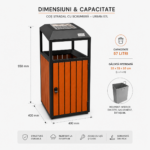 Coș de gunoi stradal cu scrumieră și panouri din lemn compozit — 57 L | SMR – poza 4