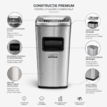 Coș inox cu scrumieră, tratament anti-amprentă — premium 50 L | SMR – poza 4