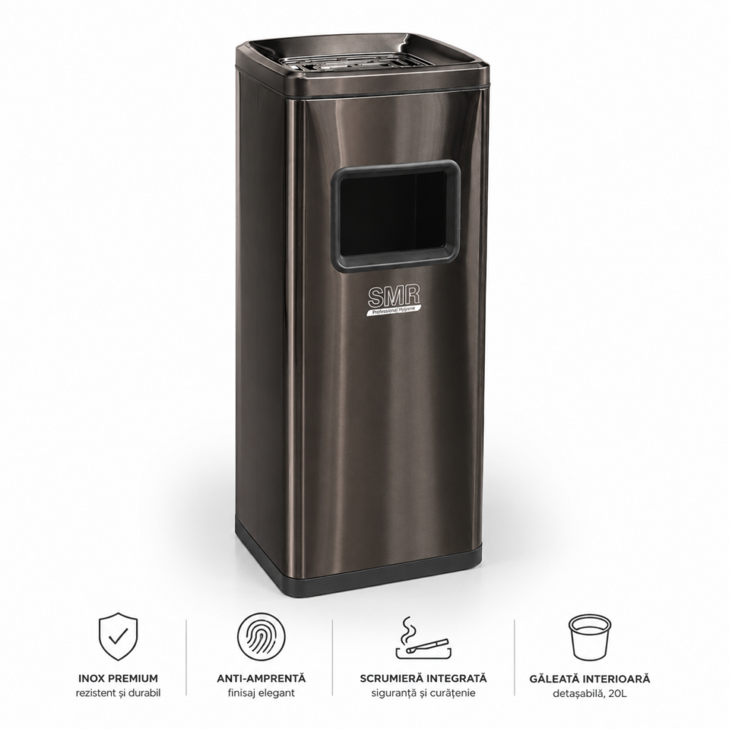Coș inox cu scrumieră Black Gold, anti-amprentă — premium 50 L | SMR – poza 1