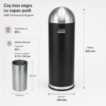 Coș de gunoi inox 80 L cu capac push — corp negru mat, capac inox | SMR – poza 3