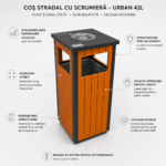 Coș de gunoi stradal cu scrumieră și panouri din lemn compozit — 42 L | SMR – poza 4
