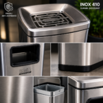 Coș inox cu scrumieră, tratament anti-amprentă — premium 50 L | SMR – poza 2