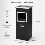Coș metalic negru cu scrumieră pentru interior — finisaj vopsit, 35 L | SMR – poza 3