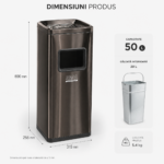 Coș inox cu scrumieră Black Gold, anti-amprentă — premium 50 L | SMR – poza 3