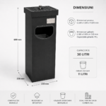 Coș metalic cu scrumieră pentru exterior — negru, 30 L | SMR – poza 5