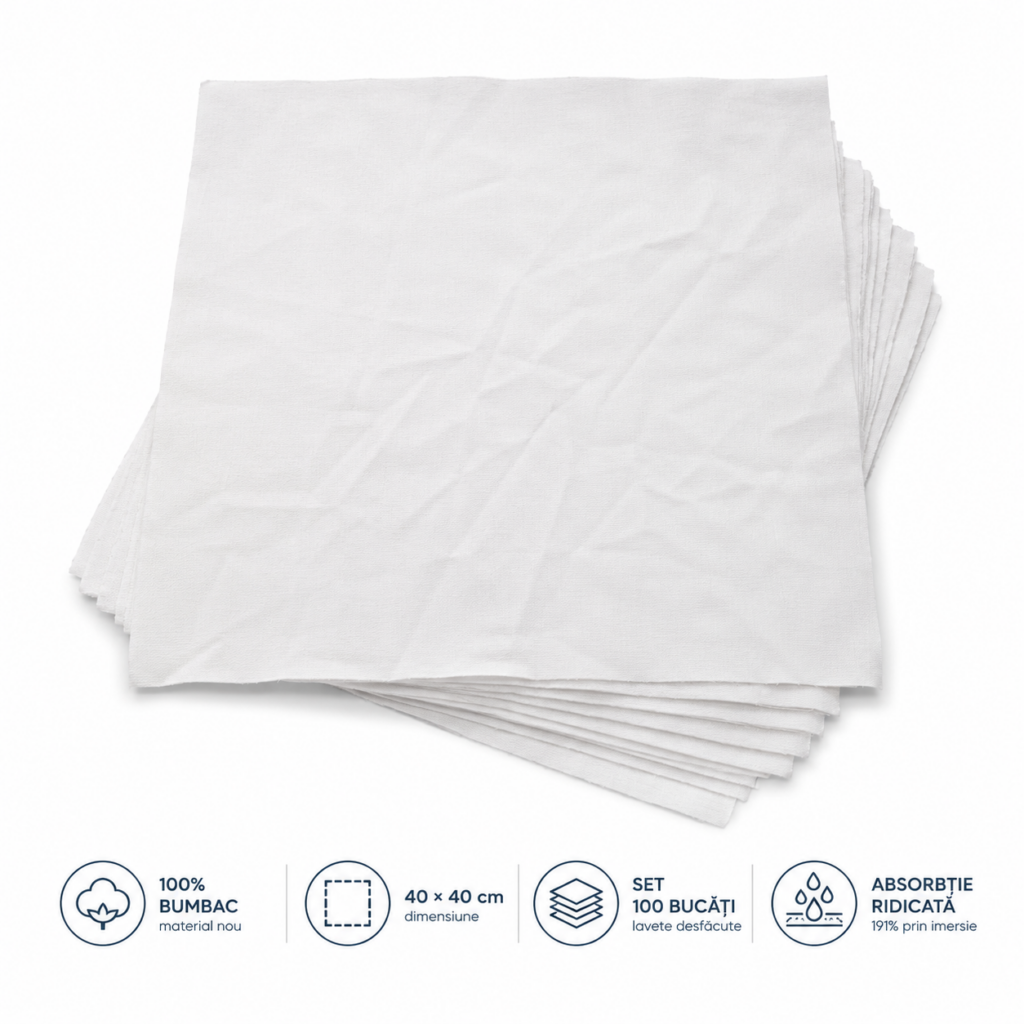 Lavete bumbac 100%, albe, 40×40 cm – set 100 bucăți – poza 1
