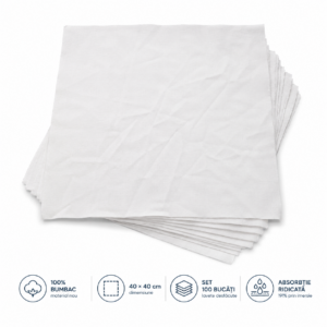 Lavete bumbac 100%, albe, 40×40 cm – set 100 bucăți – poza 1