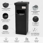 Coș metalic cu scrumieră pentru exterior — negru, 30 L | SMR – poza 3