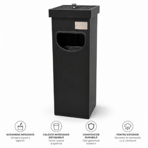 Coș metalic cu scrumieră pentru exterior — negru, 30 L | SMR – poza 1