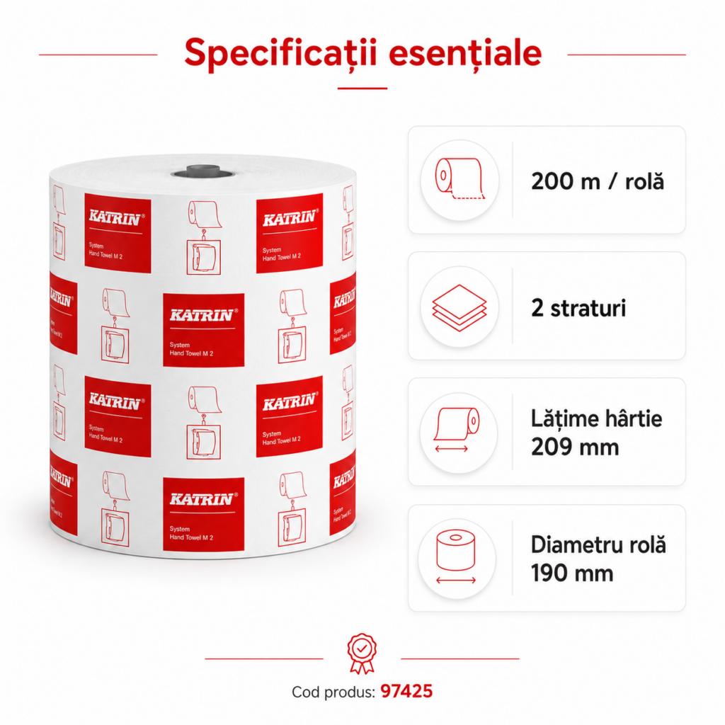 Prosop hârtie rolă Katrin System Medium 2 straturi, 200 m, alb 6role/bax – poza 1
